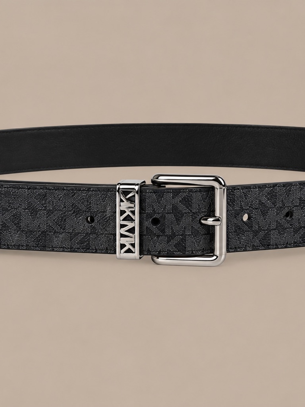 Dkny Black Logo-Print Belt with Silver Buckle